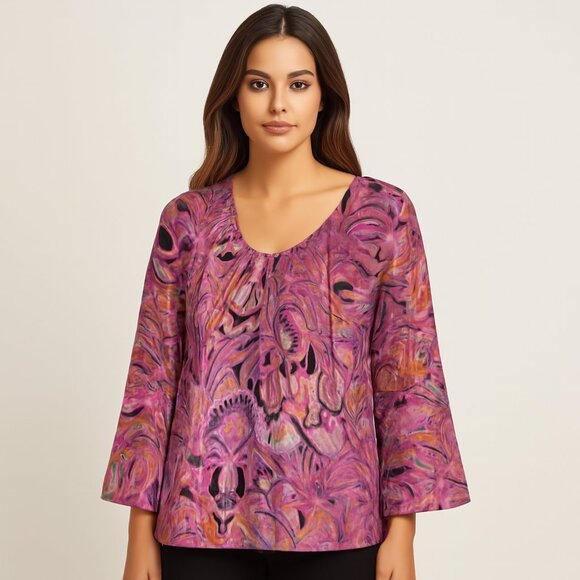 Liz Claiborne Tunic Blouse Size XL Blouse Women’s Vacay Hippie Boho 100% Cotton - Picture 1 of 8